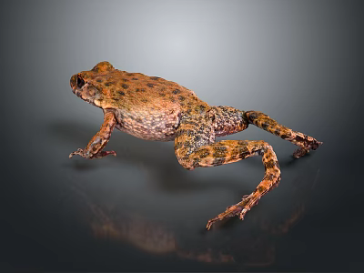 Brown Spotted Reptile in Standing Pose With Reflection on Gray Background 3d model