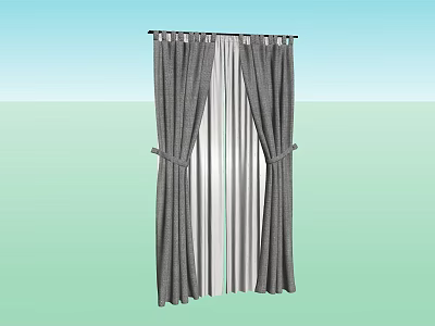 Gray Linen Curtains With Tiebacks And Sheer Inner Layer For Home Decor 3d model