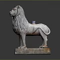 Traditional Stone Lion Statue With Detailed Mane Square Base And Ornamental Top