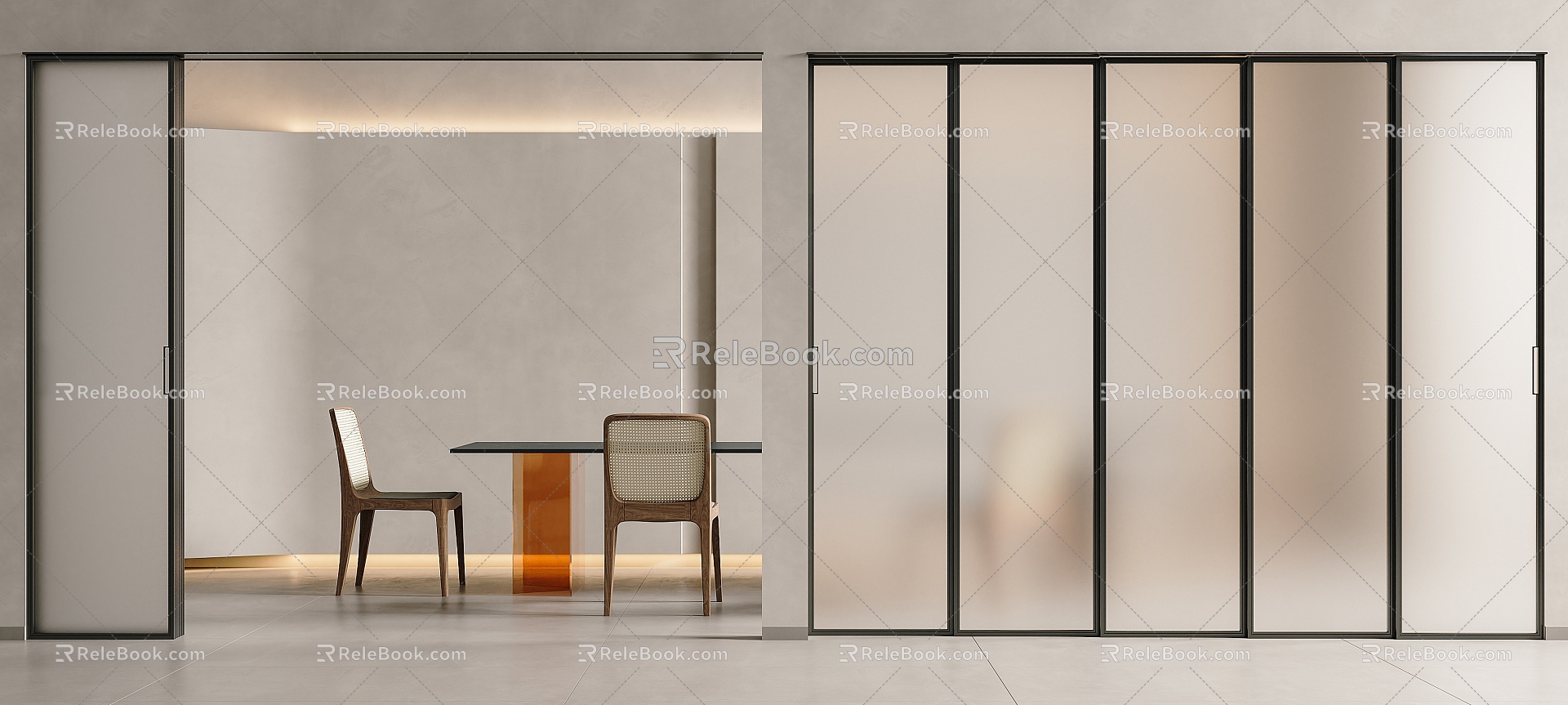 Five-linkage frosted glass door frosted glass five-linkage sliding door sliding door linkage door hanging rail door glass door 3d model