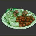 Red Cherry Tomatoes Green Cucumber Slices White Radish on White Plate with Colorful Checkered Napkin