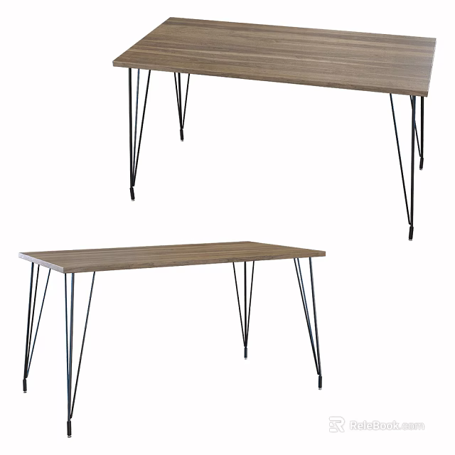 Modern Wooden Table Design With Black Metal Legs And Home Decor 3d model 
