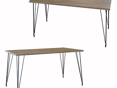 Modern Wooden Table Design With Black Metal Legs And Home Decor 3d model