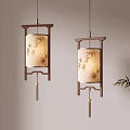 Modern Chinese Style Lantern Shaped Pendant Lights With Wooden Frame And Bamboo Pattern