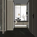 Elegant Modern Public Restroom Interior With Wooden Panels Marble Countertop Sink And Mirror