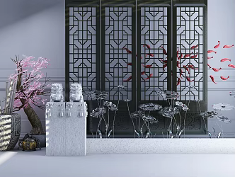 New Chinese style landscape sketch garden small screen 3d model