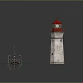 Two Decorative Lighthouse Model Furniture Pieces With Red Top White Body And Green Base