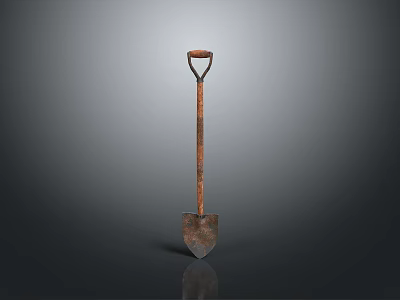 Vintage Shovel With Wooden Handle And Metal Blade On Dark Background 3d model