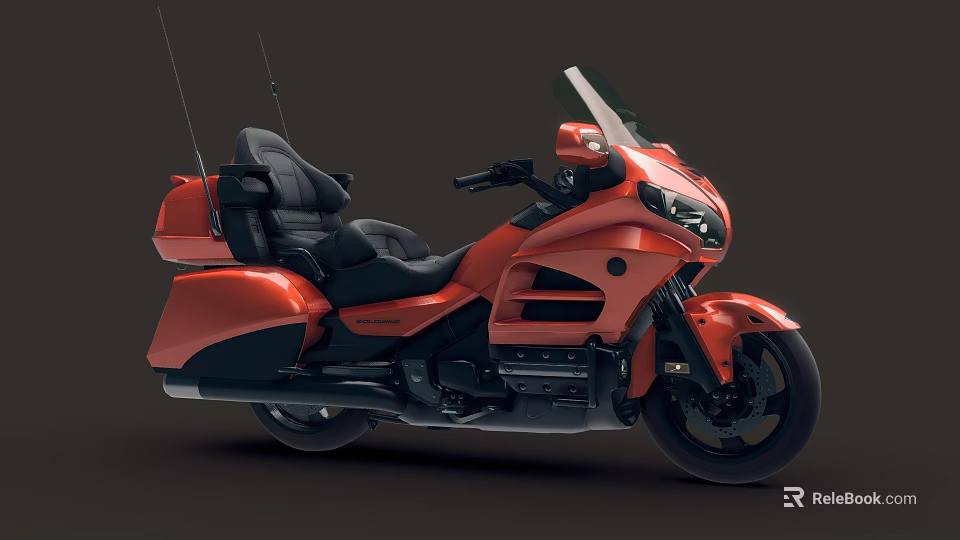 Stylish Orange Touring Motorcycle With Windshield Rear Seat Storage And Sleek Design 3d model 