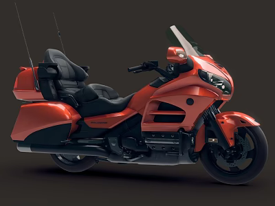 Stylish Orange Touring Motorcycle With Windshield Rear Seat Storage And Sleek Design 3d model