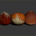 Several Red Textured Chestnuts Some Sliced Showing Inner Part On Dark Background 3d model