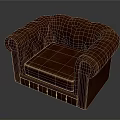 Classic Brown Leather Armchair With Tufted Buttons And Stitched Edges