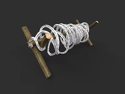 Ancient Coiled Weapon With Wooden Frame And Metal Rings Structure 3d model