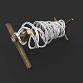 Ancient Coiled Weapon With Wooden Frame And Metal Rings Structure