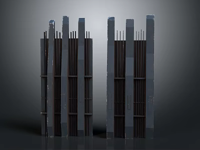 Two Modern Black Vertical Striped Structures With Spikes As Architectural Models Design 3d model