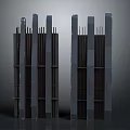 Two Modern Black Vertical Striped Structures With Spikes As Architectural Models Design 3d model