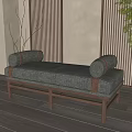 Modern Daybed Interior With Wooden Frame Gray Cushion And Green Plant Against Wooden Wall