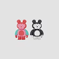 Two Cute Bear Shaped Dolls Red With Blue Arms And Black With White Belly