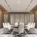 Modern Conference Room Interior Design With Large Screen White Chairs And Company Logo
