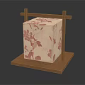 Handcrafted Decorative Cube With Red Floral Pattern On White Surface And Wooden Cross Frame Base