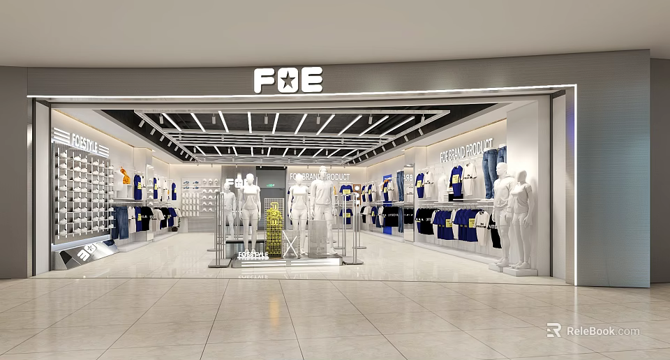 Bright Modern Casual Clothing Store With Tidy Garment Display And Professional Mannequin Layout Design 3d model 