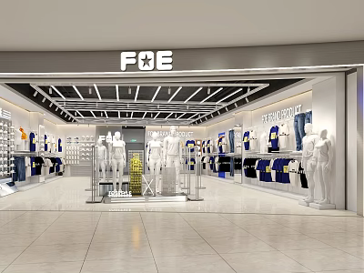 Bright Modern Casual Clothing Store With Tidy Garment Display And Professional Mannequin Layout Design 3d model