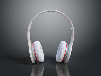 White Over Ear Headphones With Red Stripes Sleek Design And Dark Background 3d model