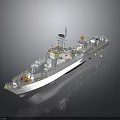 Water Transport Military Warship With Hull Number 571 Deck Antennas Yellow Device And Red Gear