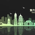 Charming Hangzhou City Skyline With Traditional Modern Architecture And Water Reflection