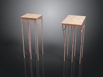 Modern Side Tables with Slim Metal Legs and Light Colored Tabletop 3d model