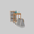 Modern Gray Fabric Loveseat With Wooden Storage Cart And Decorative Accessories