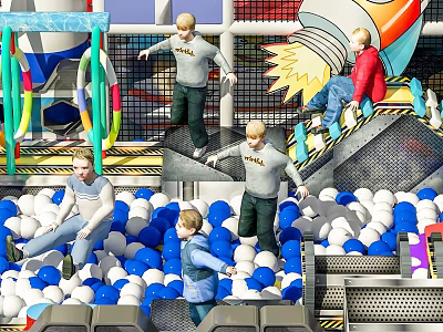 Commercial Playground Equipment With Ball Pit Net Structures Slides And Kids Playing 3d model