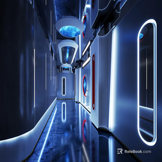 Futuristic KTV Interior With Neon Lights And Hi Tech Elements 3d model 