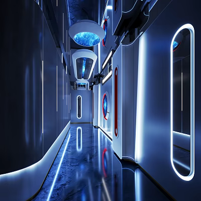 Futuristic KTV Interior With Neon Lights And Hi Tech Elements 3d model
