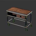 Industrial Style Rolling Cart With Wooden Tabletop Two Drawers And Metal Frame