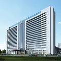 Modern Hospital Building Design With Green Roofs Glass Corridor And Surrounding Greenery