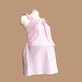 Sweet Pink Sleeveless Dress With Ruffle Trim And Bow Accent On Textured Fabric For Women