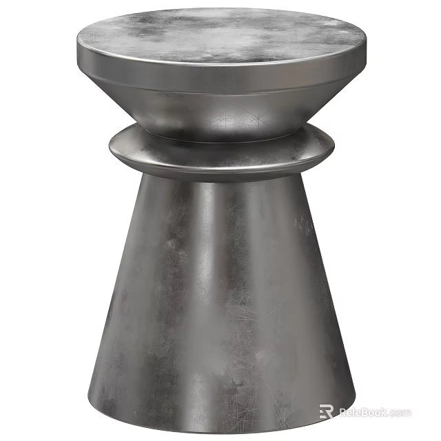 Modern Metallic Side Table With Sleek Surface And Unique Tiered Base Design 3d model 