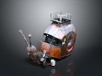 Vintage Snail Shaped Vehicle With Metallic Shell Antenna And Cage Top 3d model