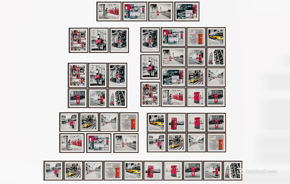 Stylish Photo Wall Arrangement With Multiple Frames And Various Sizes For Home Decor 3d model 
