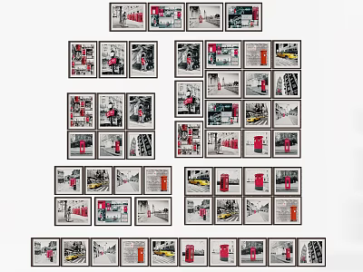 Stylish Photo Wall Arrangement With Multiple Frames And Various Sizes For Home Decor 3d model