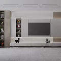Modern Living and Dining Room With TV Wall Storage Shelves Decorations and Green Plant