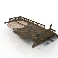 Rustic Wooden Architectural Platform Structure With Circular Rug Railing And Support Beams 3d model