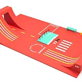 Interactive Zone Design With Red Ramps Colorful Platform Railings And Benches 3d model