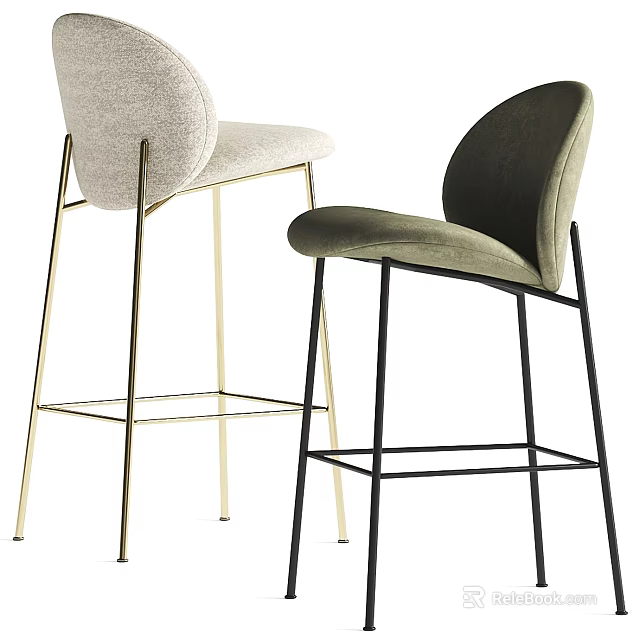 Modern Bar Stools Featuring Gold And Black Metal Frames With Upholstered Seats 3d model