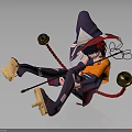 Wizard Character In Orange Robe With Purple Hat And Small Creature Companion Holding Bell Staff