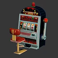 Lucky Seven Classic Slot Machine With Red Chair And Gold Accents Design