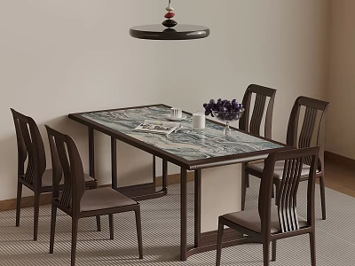 Modern Dining Room With Wooden Table Six Chairs And Decorative Vase On Tabletop 3d model