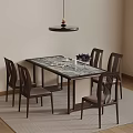 Modern Dining Room With Wooden Table Six Chairs And Decorative Vase On Tabletop