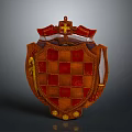 Medieval Weapon Shield Featuring Red Brown Checkerboard Pattern Decorative Top And Golden Edges 3d model